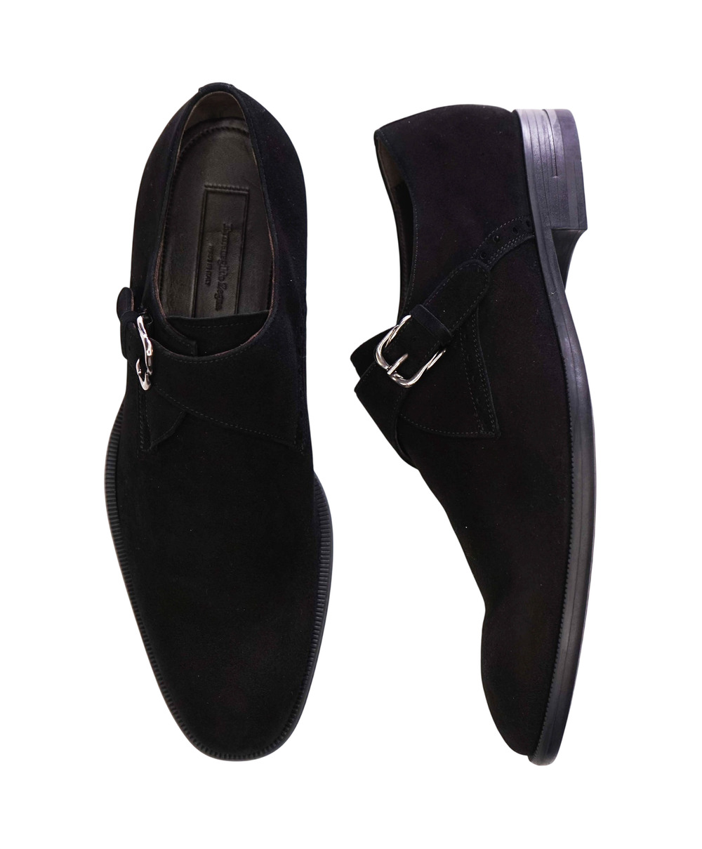 $830 ZEGNA - Black Suede Single Monk - US 7 (6.5UK)